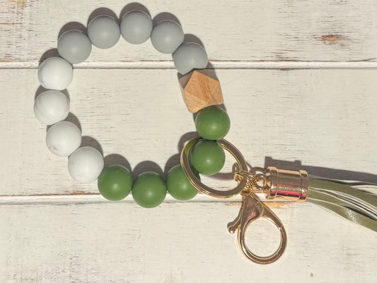 Green, Gray & White Stretch Keychain